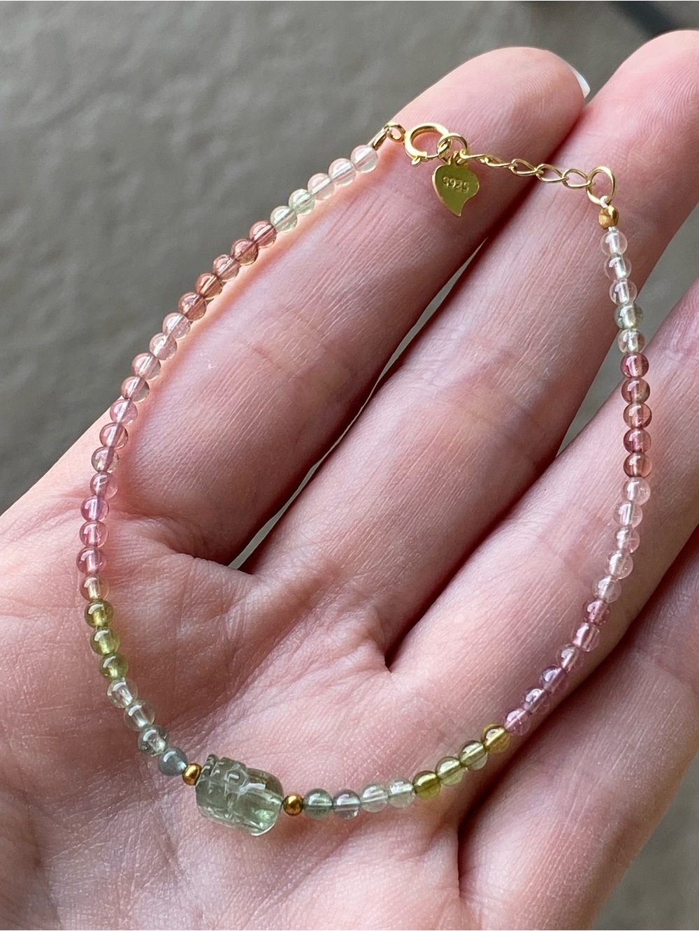 Natural Multi Color Tourmaline Pixiu Bracelet S925 Adjustable Dainty